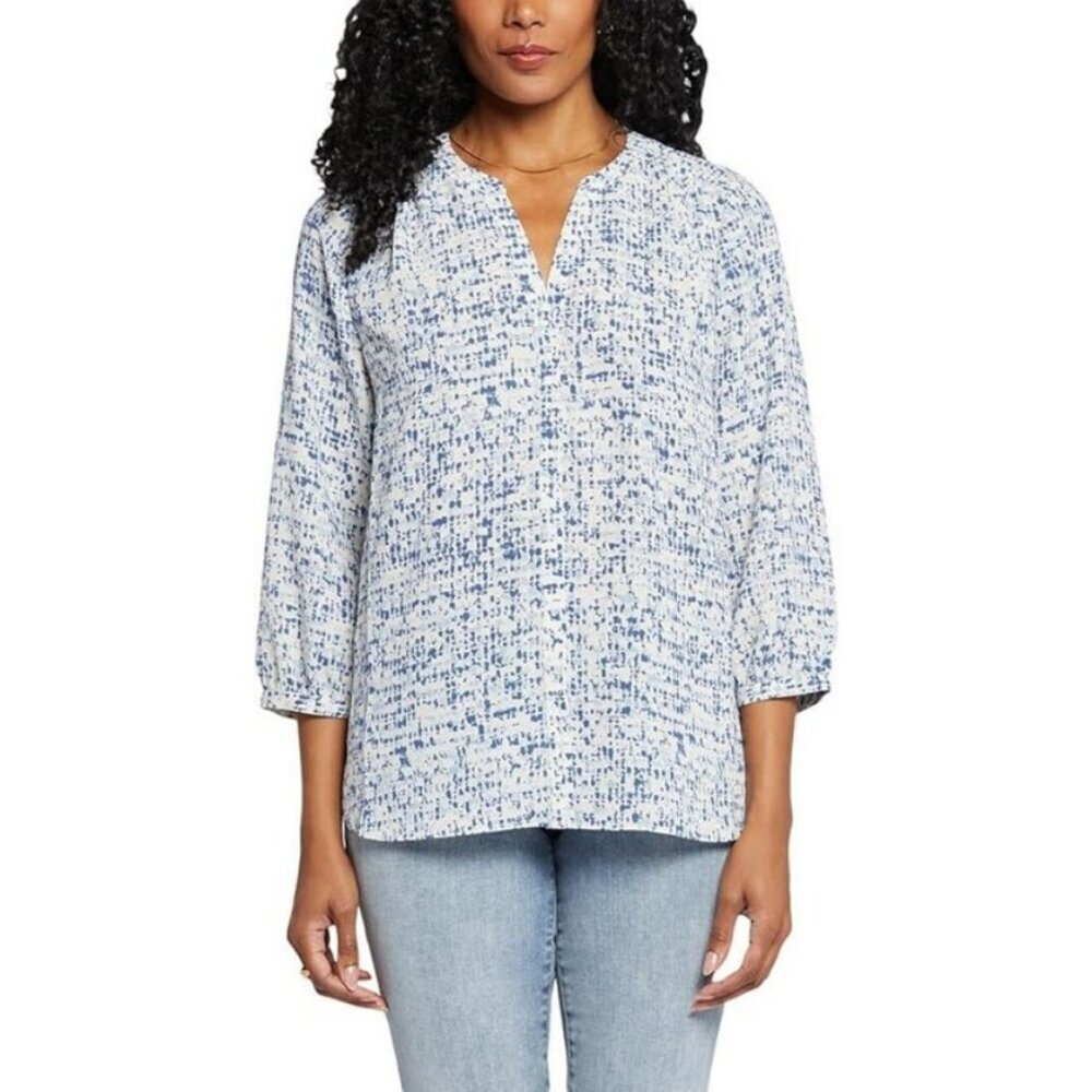 💕NYDJ💕 Pintuck Blouse ~ Waterfall Ice Blue Print Medium